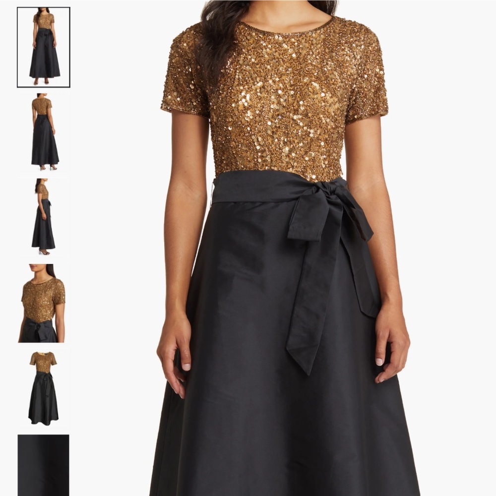 Pisarro Nights Beaded Bodice Mixed Media Gown, size 10